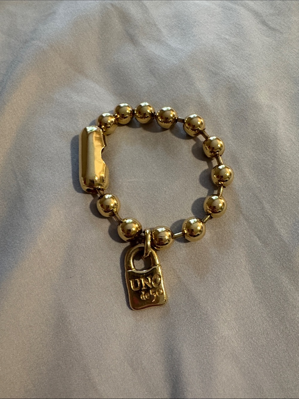 UNO de 50 Gold Ball-Chain Bracelet with Padlock Charm